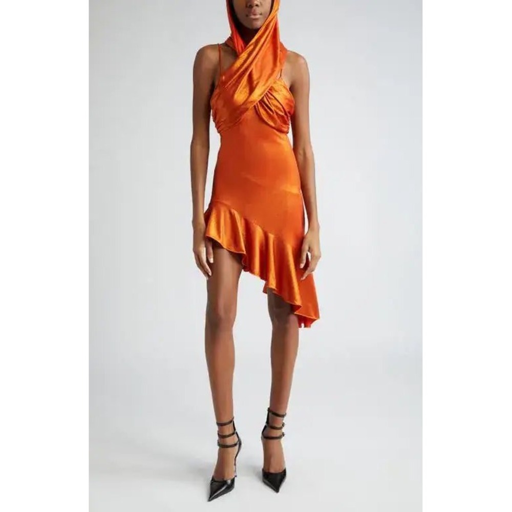 Margherita Maccapani The Hood Asymmetric Jersey Halter Dress Orange Small S